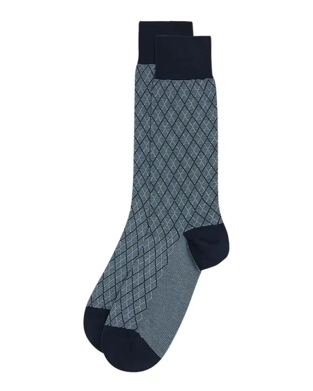 Pantherella Men's Kingsley Diamond Check Jacquard Calf-Length Socks