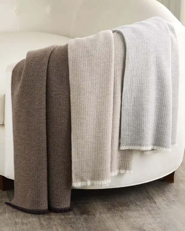 Sofia Cashmere Basketweave Cashmere Throw with Eyelash Fringe, 56" x 72"