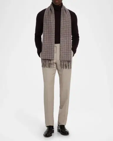 PIACENZA 1733 Men's Iperico Windowpane to Gingham Silk and Cashmere Scarf | Thumbnail 2 PIACENZA 1733 Men's Iperico Windowpane to Gingham Silk and Cashmere Scarf | Thumbnail 2