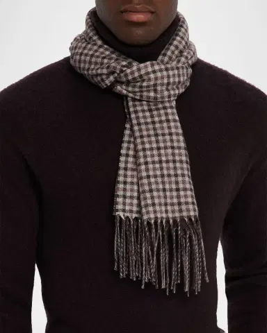 PIACENZA 1733 Men's Iperico Windowpane to Gingham Silk and Cashmere Scarf | Thumbnail 3 PIACENZA 1733 Men's Iperico Windowpane to Gingham Silk and Cashmere Scarf | Thumbnail 3
