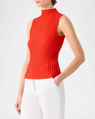 Akris Mock-Neck Wave Knit Sleeveless Top | Thumbnail 6 Akris Mock-Neck Wave Knit Sleeveless Top | Thumbnail 6