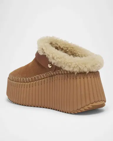Chloé Nama Suede Shearling-Lined Platform Clogs | Thumbnail 4 Chloé Nama Suede Shearling-Lined Platform Clogs | Thumbnail 4