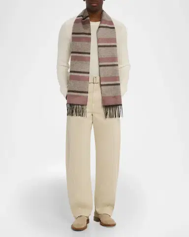 PIACENZA 1733 Men's Rascar Solid to Stripe Silk and Cashmere Scarf | Thumbnail 2 PIACENZA 1733 Men's Rascar Solid to Stripe Silk and Cashmere Scarf | Thumbnail 2