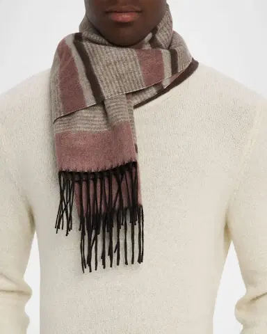 PIACENZA 1733 Men's Rascar Solid to Stripe Silk and Cashmere Scarf | Thumbnail 3 PIACENZA 1733 Men's Rascar Solid to Stripe Silk and Cashmere Scarf | Thumbnail 3