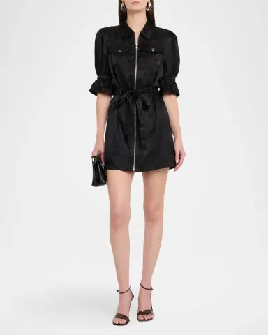 Cinq à Sept Holly Puff-Sleeve Zip-Front Mini Dress | Thumbnail 2