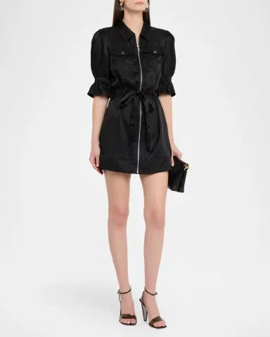 Cinq à Sept Holly Puff-Sleeve Zip-Front Mini Dress | Thumbnail 4