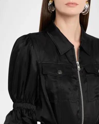 Cinq à Sept Holly Puff-Sleeve Zip-Front Mini Dress | Thumbnail 5