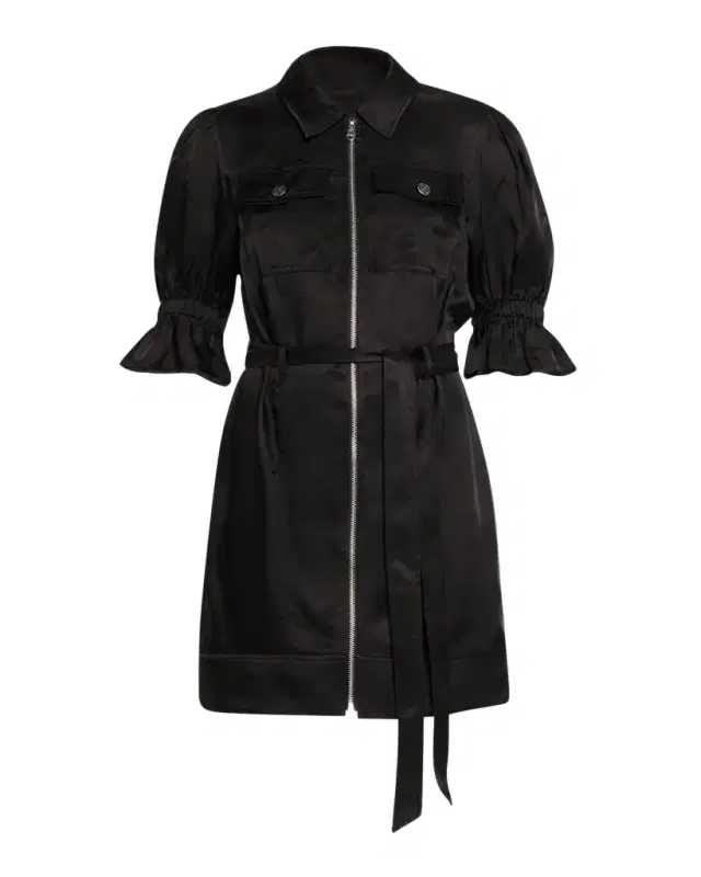 Cinq a Sept Holly Puff-Sleeve Zip-Front Mini Dress