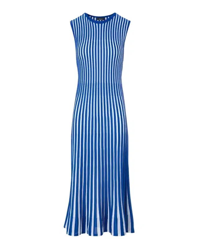 Striped Plisse Silk Knit Midi Dress