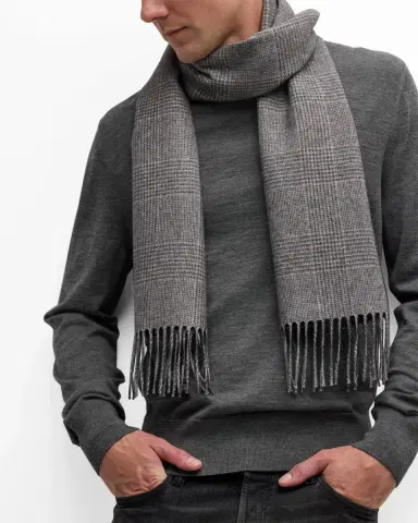 PIACENZA 1733 Men's Dallas Silk-Cashmere Glen Check Scarf | Thumbnail 3