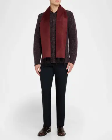 PIACENZA 1733 Men's Mirror Silk and Cashmere Double-Face Scarf | Thumbnail 2 PIACENZA 1733 Men's Mirror Silk and Cashmere Double-Face Scarf | Thumbnail 2