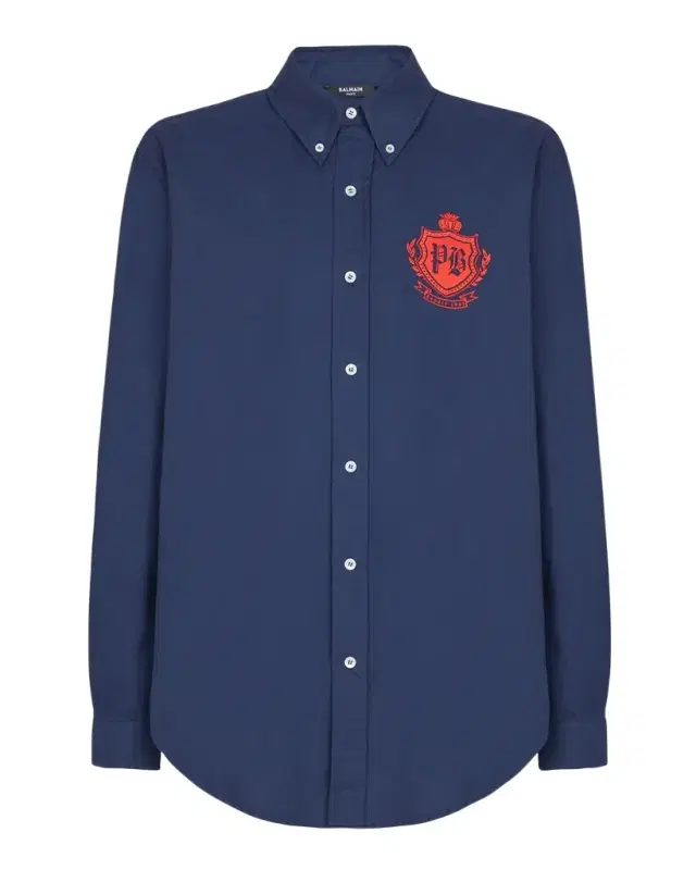 Men's Oxford Cotton College Emblem Button-Down Shirt