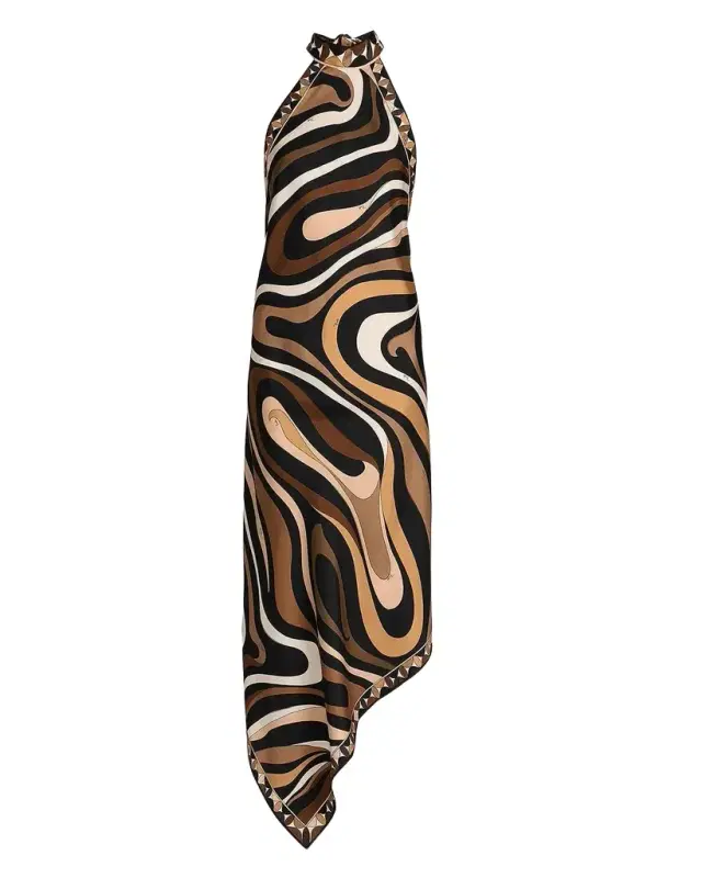 Pucci Marmo-Print Silk Twill Foulard Midi Halter Dress