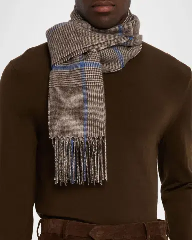 PIACENZA 1733 Men's Illinois Silk and Cashmere Houndstooth Scarf | Thumbnail 3