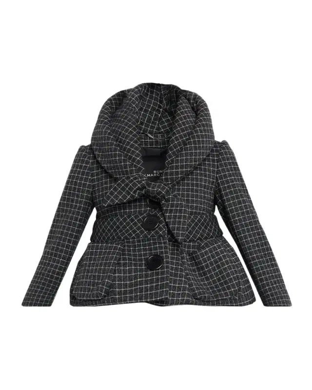 Marc Jacobs Runway Check Wool Padded Crop Hooded Jacket