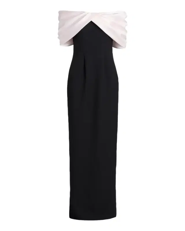 Mikado Off-The-Shoulder Crepe Column Gown