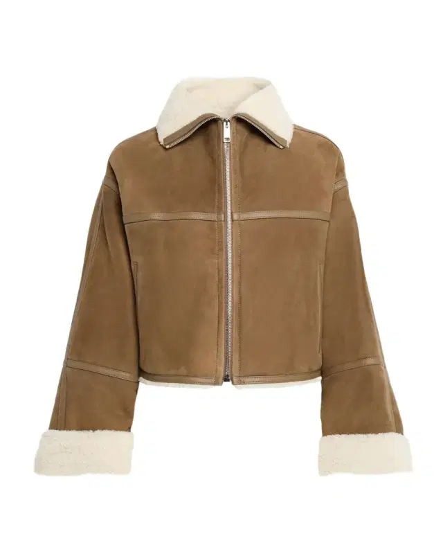 Yves Salomon Suede Merino Lambskin Cropped Jacket