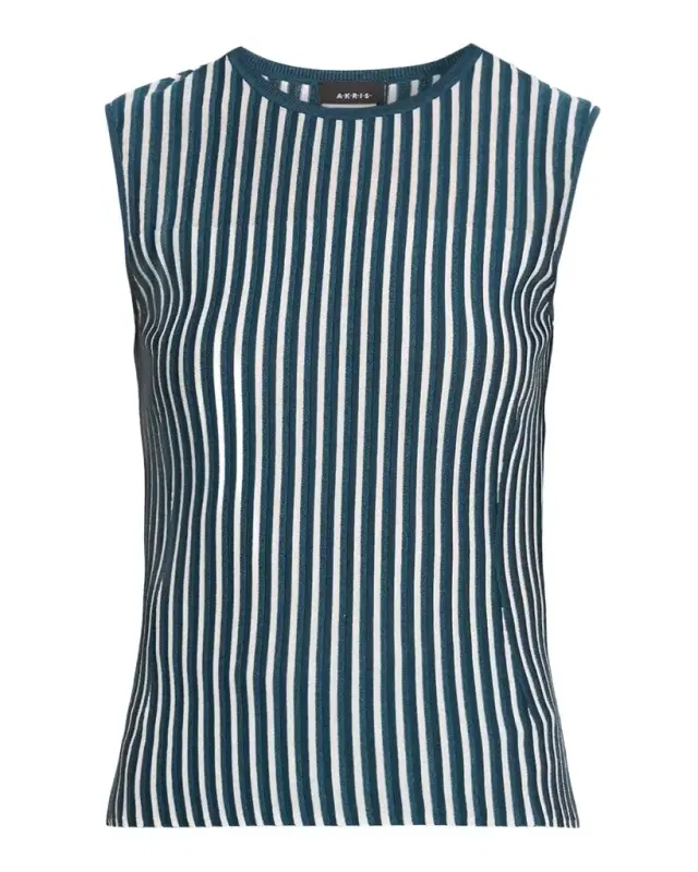 Silk-Blend Striped Rib Tank Top