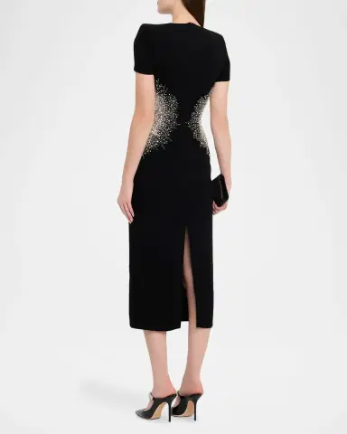 Naeem Khan Crystal Embellished Short-Sleeve Midi Dress | Thumbnail 3