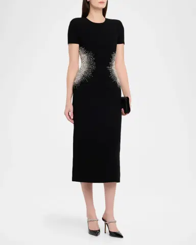 Naeem Khan Crystal Embellished Short-Sleeve Midi Dress | Thumbnail 4