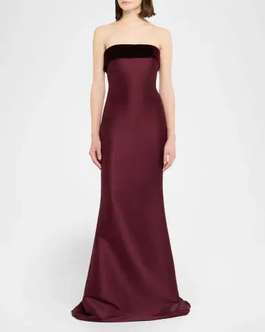 Badgley Mischka Strapless Velvet-Trim Mikado Trumpet Gown | Thumbnail 2