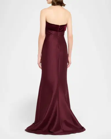Badgley Mischka Strapless Velvet-Trim Mikado Trumpet Gown | Thumbnail 3