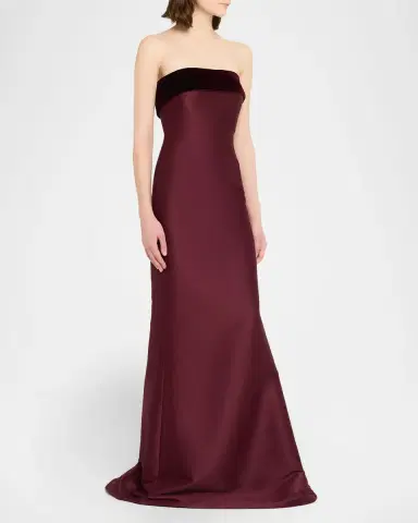 Badgley Mischka Strapless Velvet-Trim Mikado Trumpet Gown | Thumbnail 4