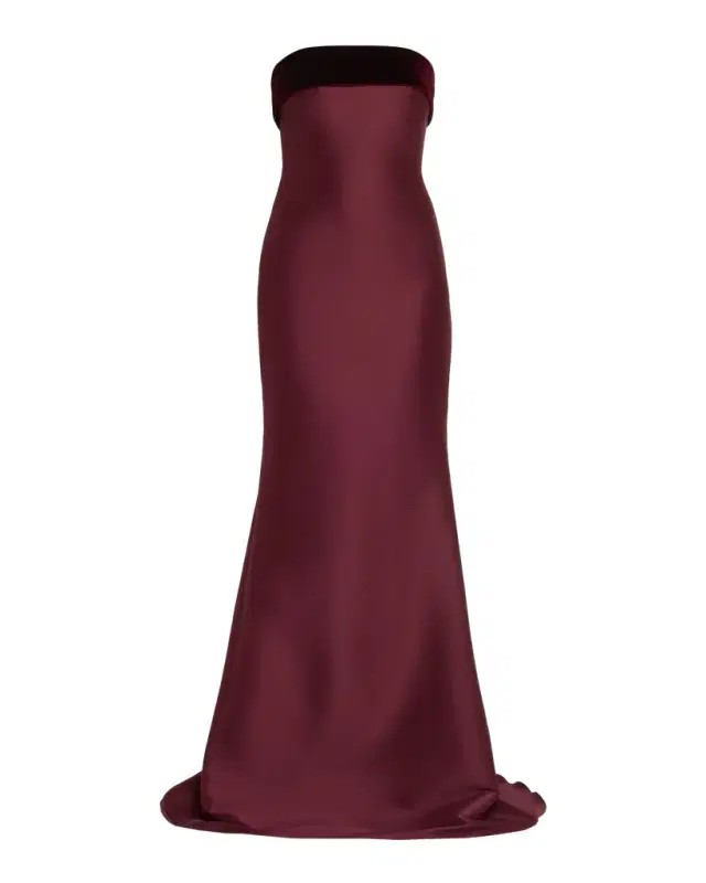 Strapless Velvet-Trim Mikado Trumpet Gown
