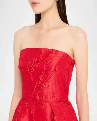 Monique Lhuillier Strapless Rose Jacquard Midi Dress | Thumbnail 5 Monique Lhuillier Strapless Rose Jacquard Midi Dress | Thumbnail 5