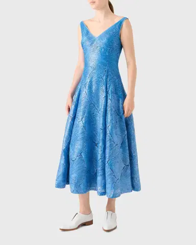Akris Lacquered Sea Faille Sleeveless Midi Dress | Thumbnail 3 Akris Lacquered Sea Faille Sleeveless Midi Dress | Thumbnail 3