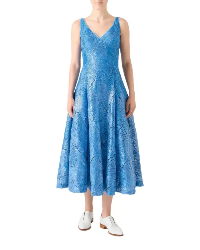 Lacquered Sea Faille Sleeveless Midi Dress
