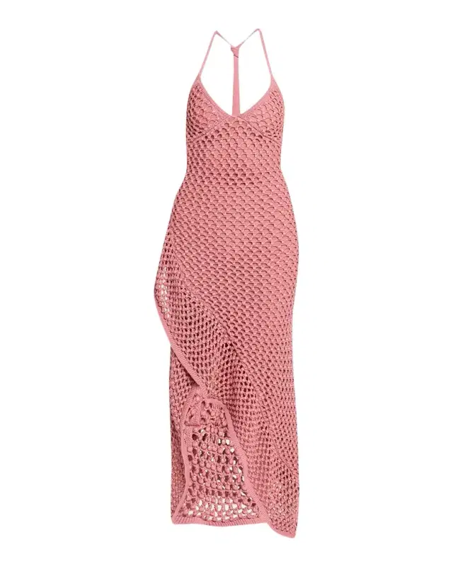 Riki Crystal Crochet Knit Halter Maxi Dress