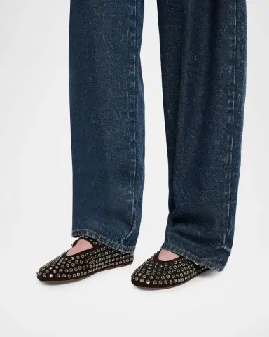 Alaïa Crystal Stud Mary Jane Ballerina Flats | Thumbnail 2