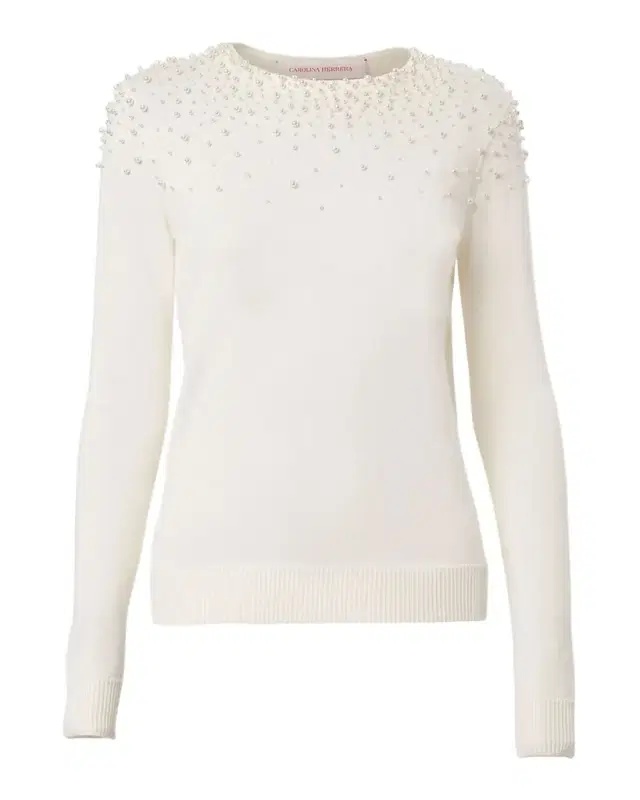 Pearly Collar Silk-Cotton Sweater