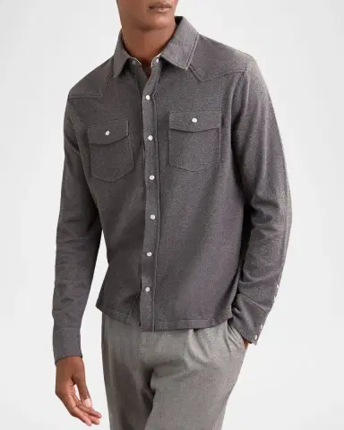 Reiss Men's Ledger Cotton-Cashmere Western Knit Shirt | Thumbnail 4 Reiss Men's Ledger Cotton-Cashmere Western Knit Shirt | Thumbnail 4