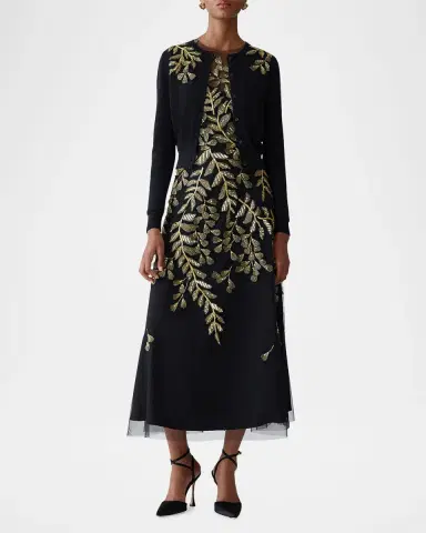 Carolina Herrera Gold Leaf-Embroidered Silk Cotton Cardigan | Thumbnail 2