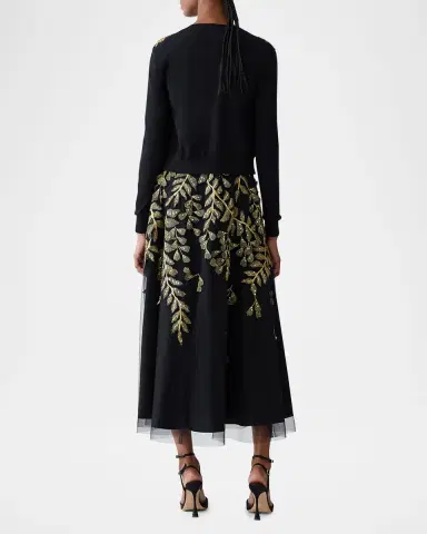 Carolina Herrera Gold Leaf-Embroidered Silk Cotton Cardigan | Thumbnail 3