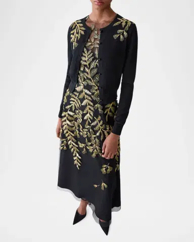 Carolina Herrera Gold Leaf-Embroidered Silk Cotton Cardigan | Thumbnail 4