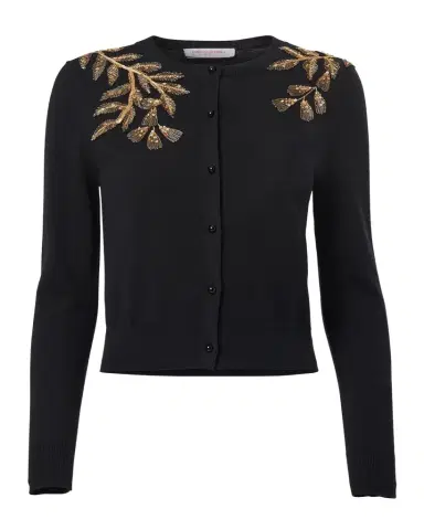 Carolina Herrera Gold Leaf-Embroidered Silk Cotton Cardigan | Thumbnail 1