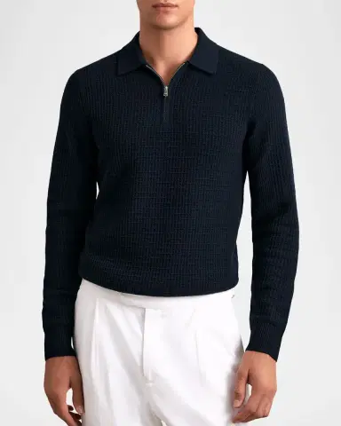 Reiss Men's Hamilton Wool Waffle-Knit Half-Zip Polo Shirt | Thumbnail 3 Reiss Men's Hamilton Wool Waffle-Knit Half-Zip Polo Shirt | Thumbnail 3