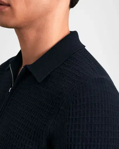 Reiss Men's Hamilton Wool Waffle-Knit Half-Zip Polo Shirt | Thumbnail 4 Reiss Men's Hamilton Wool Waffle-Knit Half-Zip Polo Shirt | Thumbnail 4