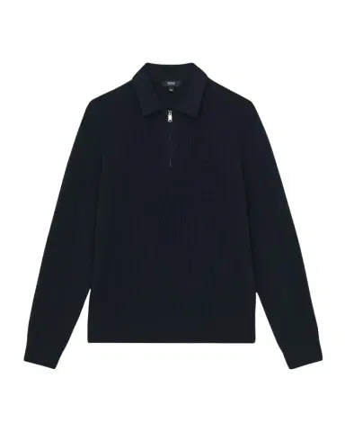 Reiss Men's Hamilton Wool Waffle-Knit Half-Zip Polo Shirt | Thumbnail 1 Reiss Men's Hamilton Wool Waffle-Knit Half-Zip Polo Shirt | Thumbnail 1