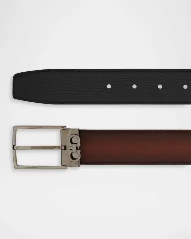 Ferragamo Men's Mini Gancio Reversible Leather Belt | Thumbnail 3 Ferragamo Men's Mini Gancio Reversible Leather Belt | Thumbnail 3