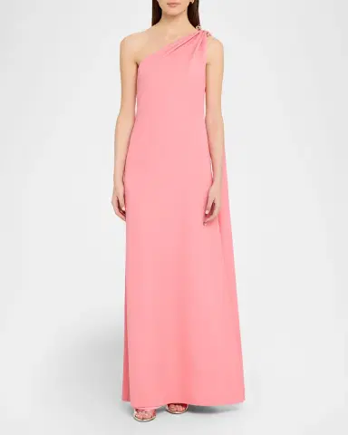 Monique Lhuillier Plumeria One-Shoulder Draped Wool Gown | Thumbnail 2 Monique Lhuillier Plumeria One-Shoulder Draped Wool Gown | Thumbnail 2