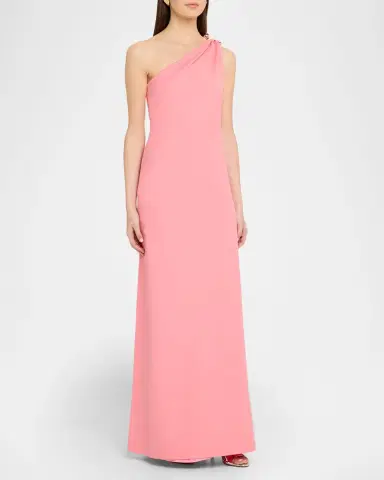 Monique Lhuillier Plumeria One-Shoulder Draped Wool Gown | Thumbnail 4 Monique Lhuillier Plumeria One-Shoulder Draped Wool Gown | Thumbnail 4
