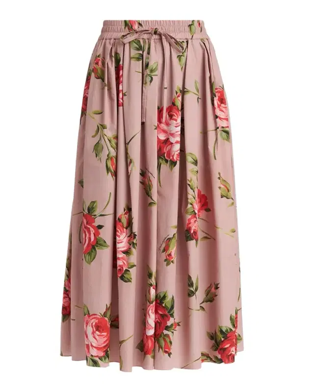 Dolce & Gabbana Rose-Print Cotton Circle Midi Skirt