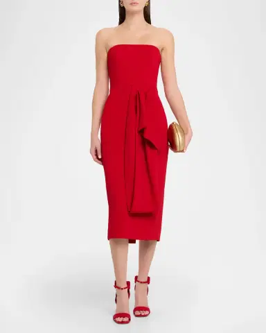 Badgley Mischka Square-Neck Pleated Wrap Midi Dress | Thumbnail 2 Badgley Mischka Square-Neck Pleated Wrap Midi Dress | Thumbnail 2