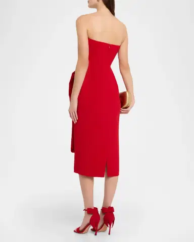 Badgley Mischka Square-Neck Pleated Wrap Midi Dress | Thumbnail 3 Badgley Mischka Square-Neck Pleated Wrap Midi Dress | Thumbnail 3
