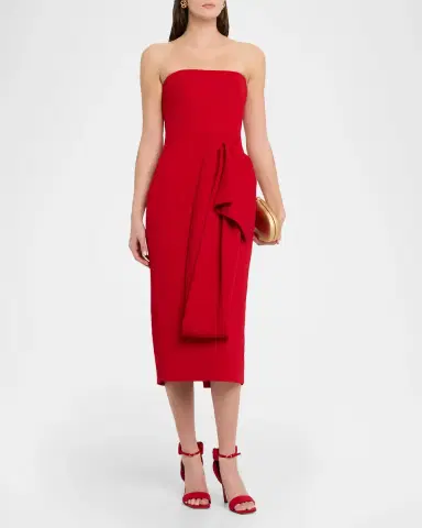 Badgley Mischka Square-Neck Pleated Wrap Midi Dress | Thumbnail 4 Badgley Mischka Square-Neck Pleated Wrap Midi Dress | Thumbnail 4