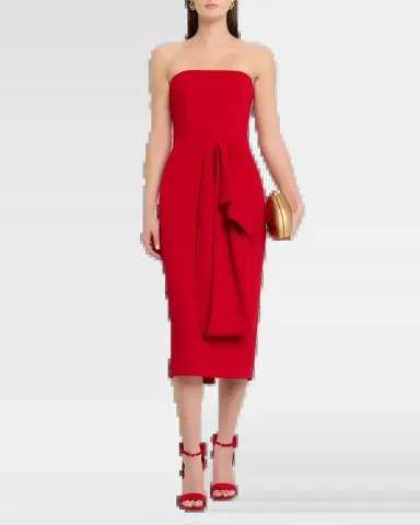 Badgley Mischka Square-Neck Pleated Wrap Midi Dress | Thumbnail 6 Badgley Mischka Square-Neck Pleated Wrap Midi Dress | Thumbnail 6